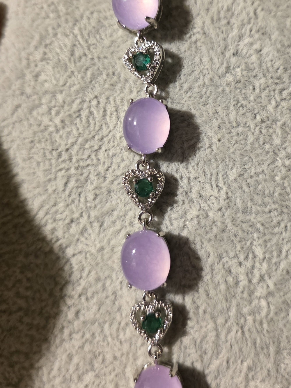 Lavender Jade & Emerald Heart Silver Bracelet - Women Jewelry